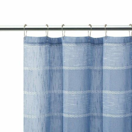 Homeroots 72 x 70 x 1 in. Blue Striped Embroidered Shower Curtain 399742